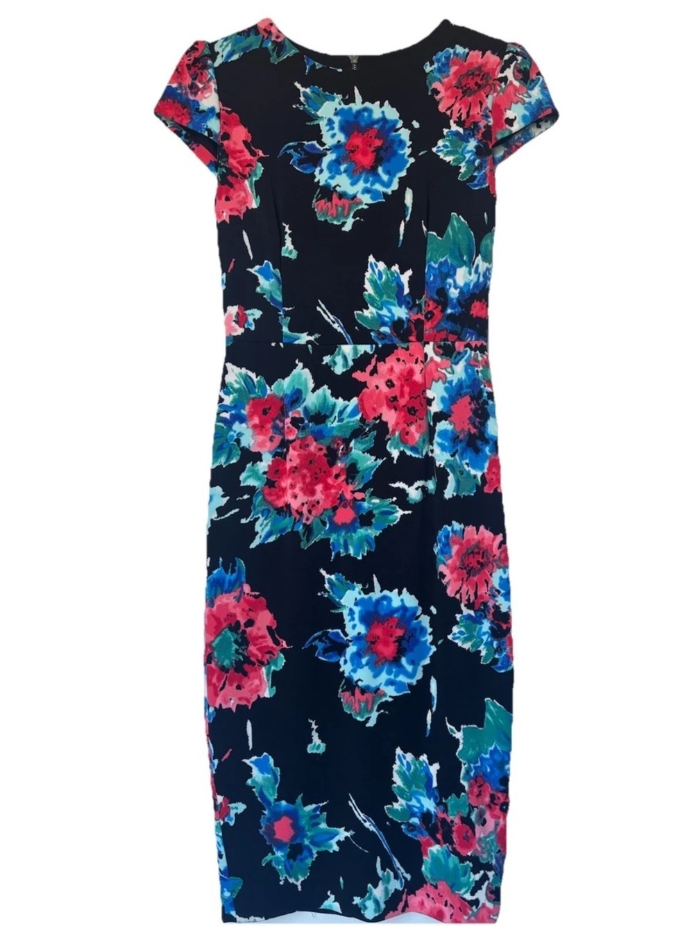 Betsey Johnson Navy Midi Dress with Pink & Blue Floral Print